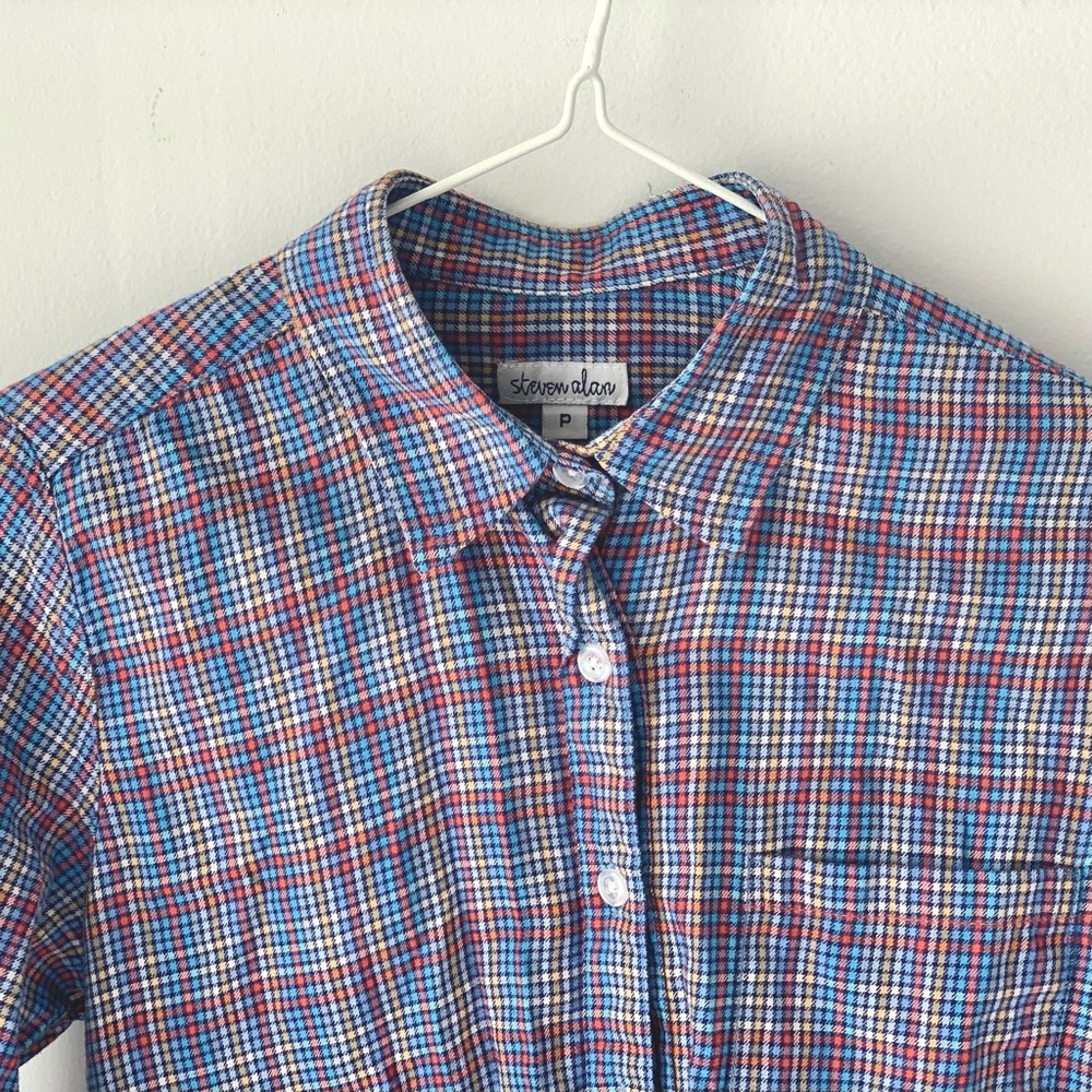 Steven Alan tailored rainbow flannel plaid shirt